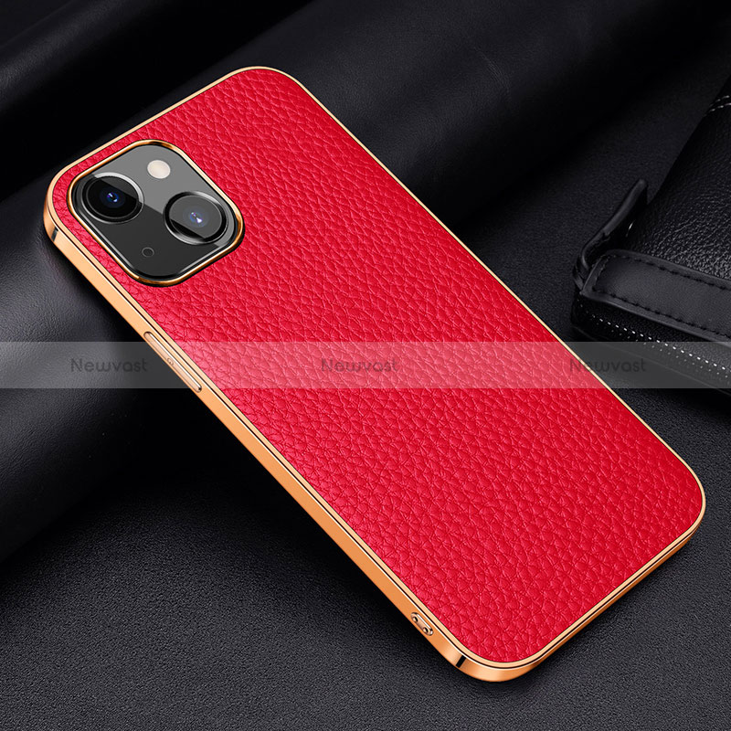 Soft Luxury Leather Snap On Case Cover S01 for Apple iPhone 15 Plus Red