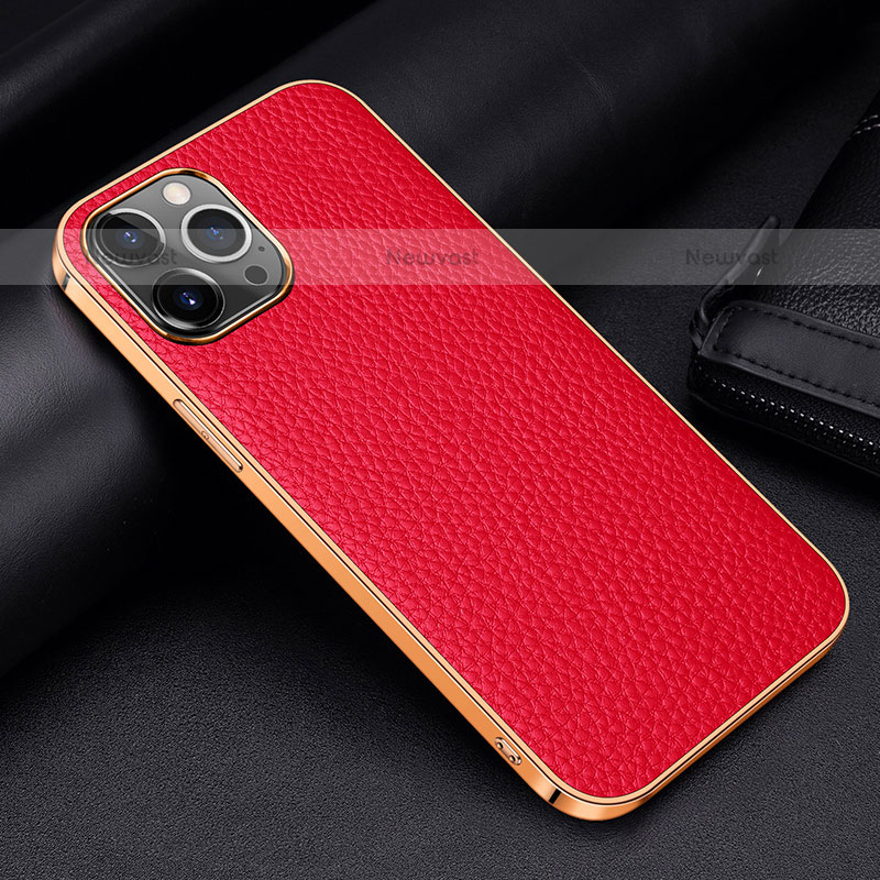 Soft Luxury Leather Snap On Case Cover S01 for Apple iPhone 15 Pro Red