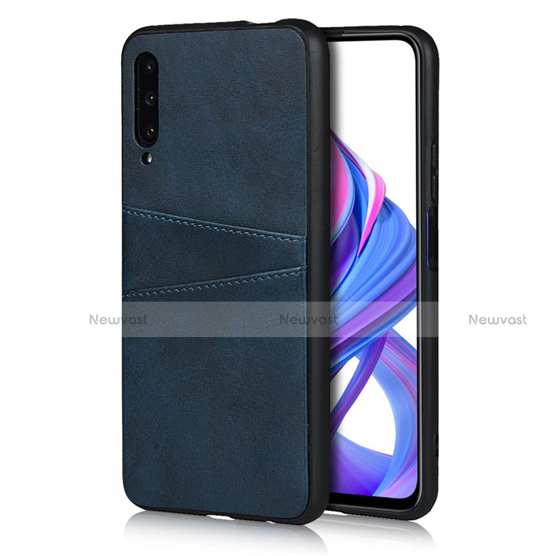 Soft Luxury Leather Snap On Case Cover S01 for Huawei P Smart Pro (2019) Blue