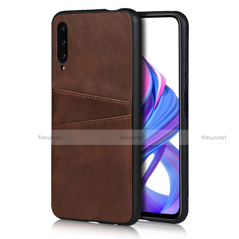 Soft Luxury Leather Snap On Case Cover S01 for Huawei P Smart Pro (2019) Brown