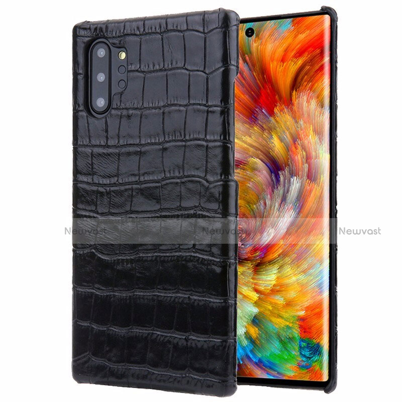 Soft Luxury Leather Snap On Case Cover S01 for Samsung Galaxy Note 10 Plus 5G Black