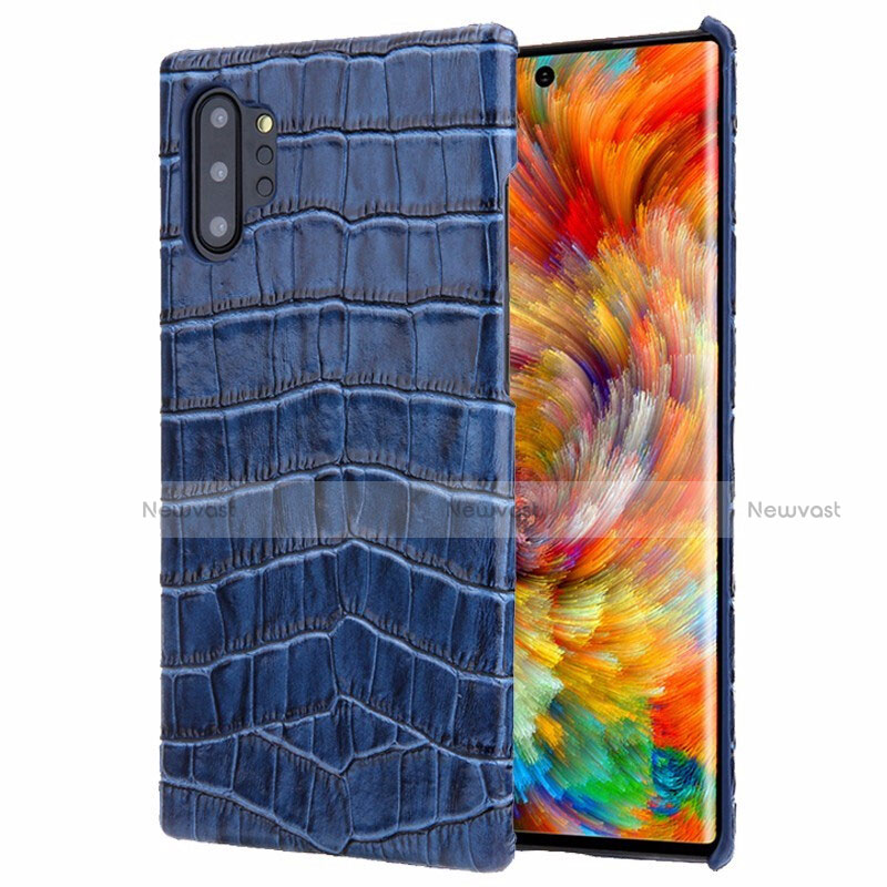 Soft Luxury Leather Snap On Case Cover S01 for Samsung Galaxy Note 10 Plus 5G Blue