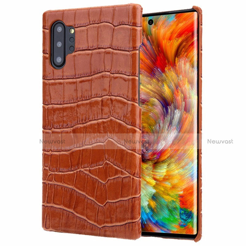 Soft Luxury Leather Snap On Case Cover S01 for Samsung Galaxy Note 10 Plus 5G Brown