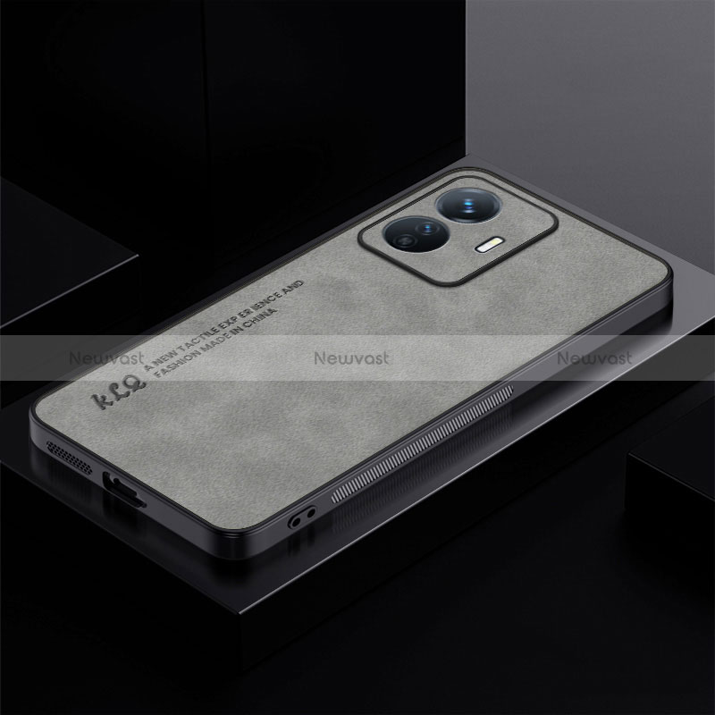 Soft Luxury Leather Snap On Case Cover S01 for Vivo iQOO Z6 Lite 5G Gray