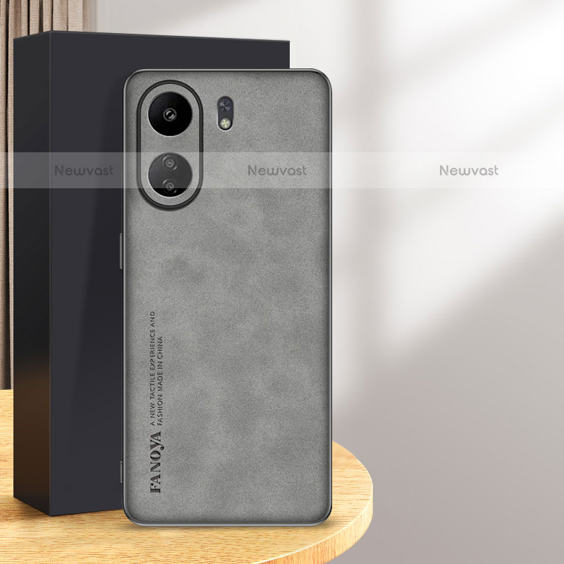 Soft Luxury Leather Snap On Case Cover S01 for Xiaomi Poco C65 Gray