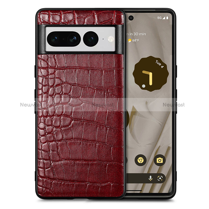 Soft Luxury Leather Snap On Case Cover S01D for Google Pixel 7 Pro 5G Red