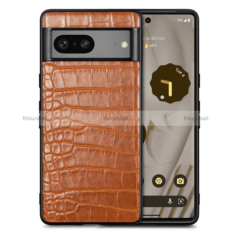 Soft Luxury Leather Snap On Case Cover S01D for Google Pixel 7a 5G Brown