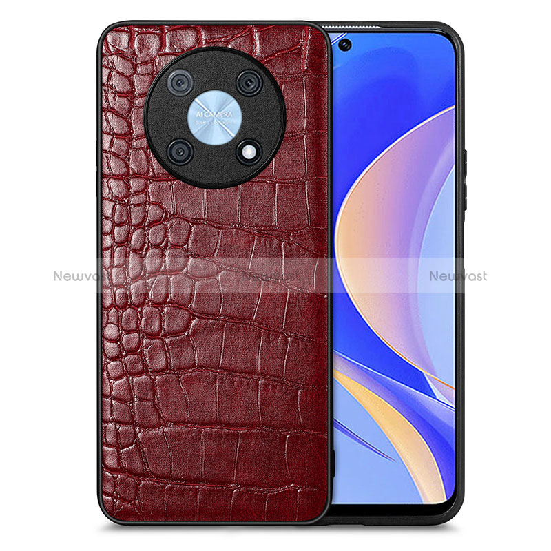 Soft Luxury Leather Snap On Case Cover S01D for Huawei Enjoy 50 Pro Red