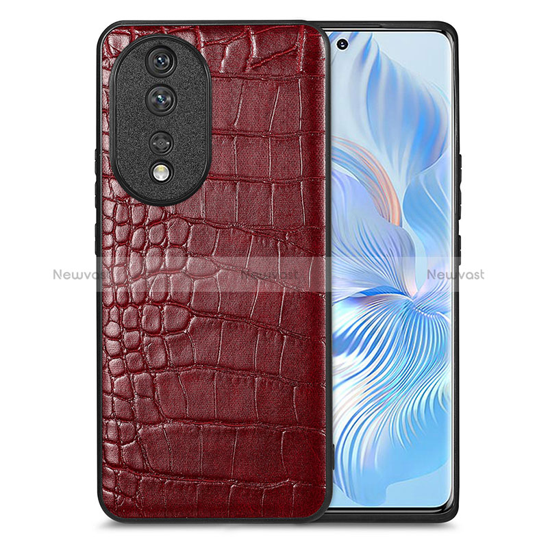 Soft Luxury Leather Snap On Case Cover S01D for Huawei Honor 80 5G Red