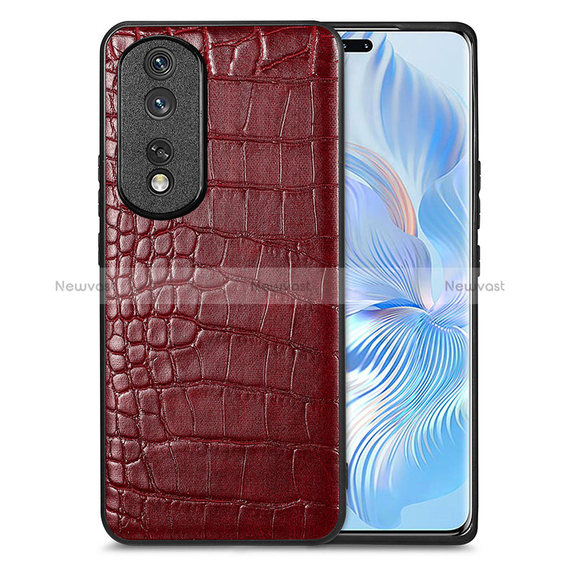 Soft Luxury Leather Snap On Case Cover S01D for Huawei Honor 80 Pro 5G Red