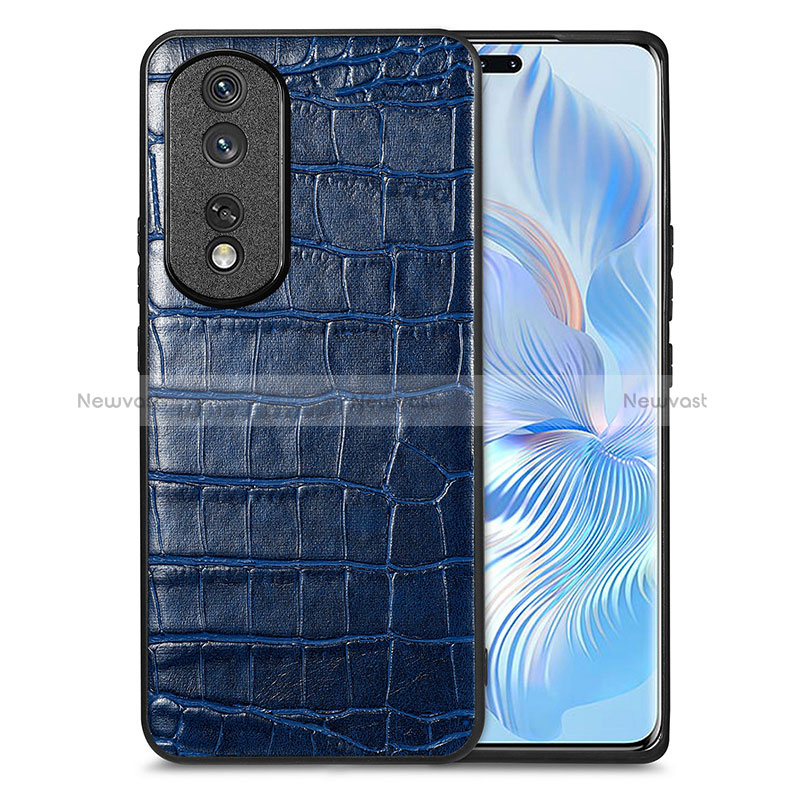 Soft Luxury Leather Snap On Case Cover S01D for Huawei Honor 80 Pro Flat 5G Blue