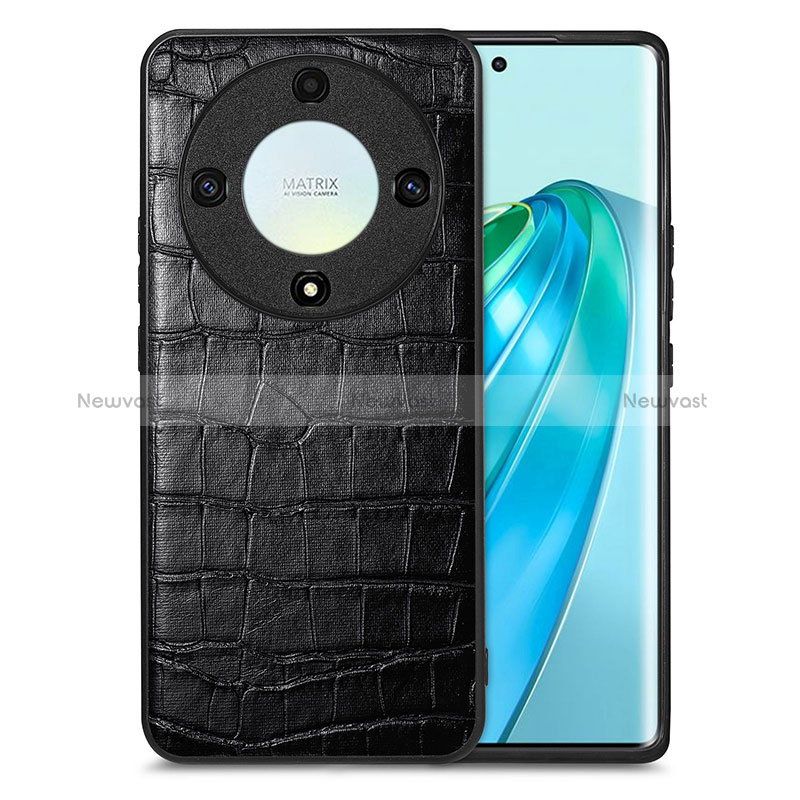 Soft Luxury Leather Snap On Case Cover S01D for Huawei Honor X9a 5G Black