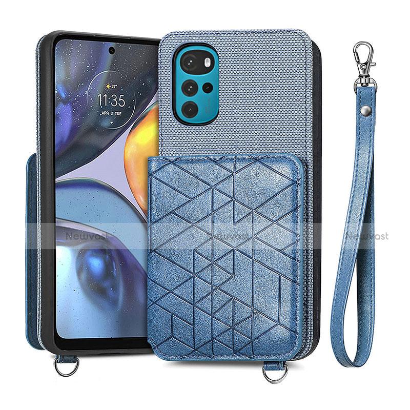 Soft Luxury Leather Snap On Case Cover S01D for Motorola Moto G22 Blue