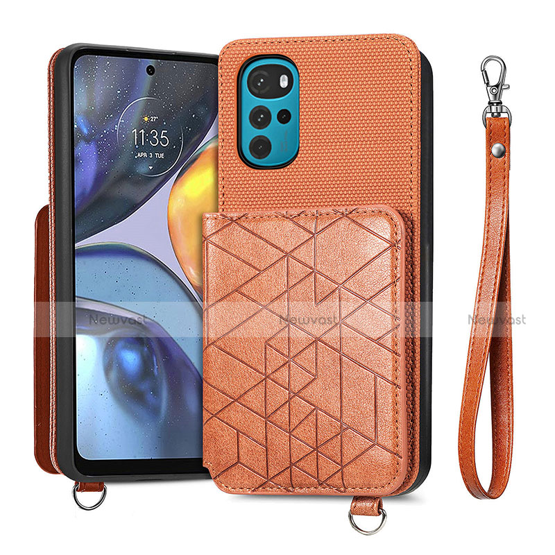 Soft Luxury Leather Snap On Case Cover S01D for Motorola Moto G22 Brown