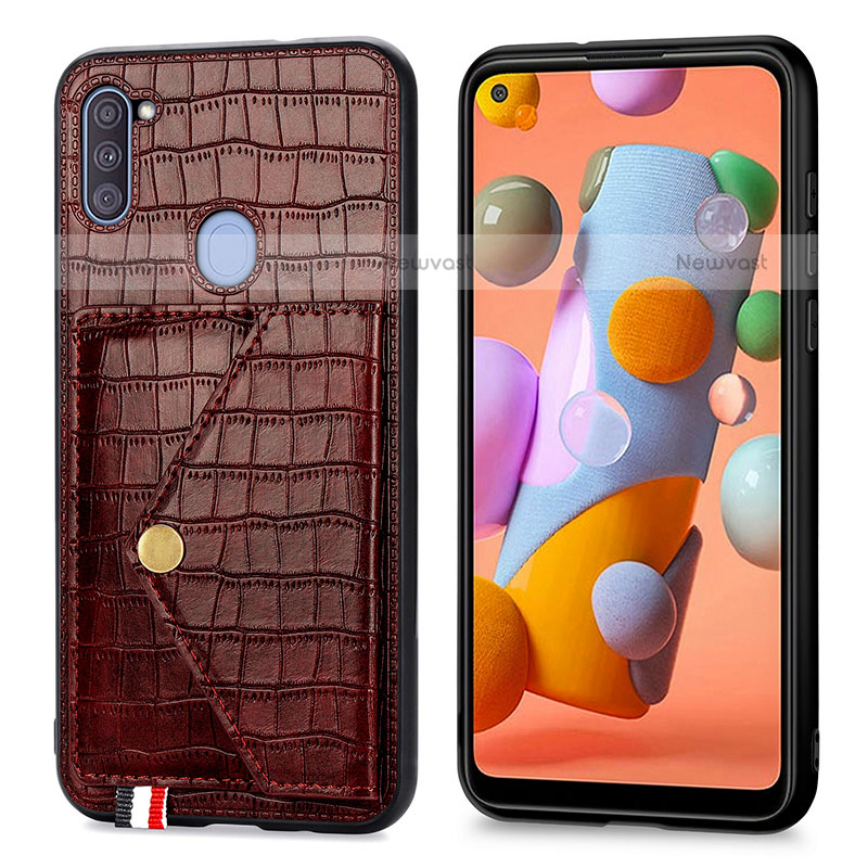 Soft Luxury Leather Snap On Case Cover S01D for Samsung Galaxy A11 Brown