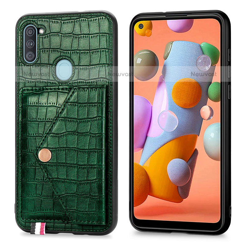 Soft Luxury Leather Snap On Case Cover S01D for Samsung Galaxy A11 Green