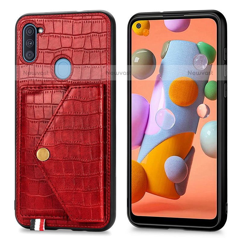 Soft Luxury Leather Snap On Case Cover S01D for Samsung Galaxy A11 Red