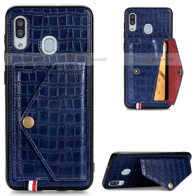 Soft Luxury Leather Snap On Case Cover S01D for Samsung Galaxy A20 Blue