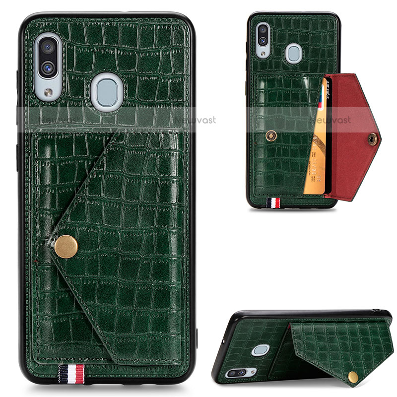 Soft Luxury Leather Snap On Case Cover S01D for Samsung Galaxy A20 Green