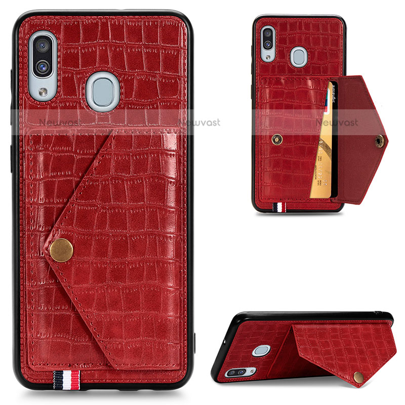 Soft Luxury Leather Snap On Case Cover S01D for Samsung Galaxy A20 Red