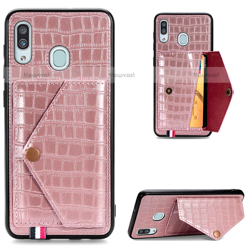 Soft Luxury Leather Snap On Case Cover S01D for Samsung Galaxy A20 Rose Gold