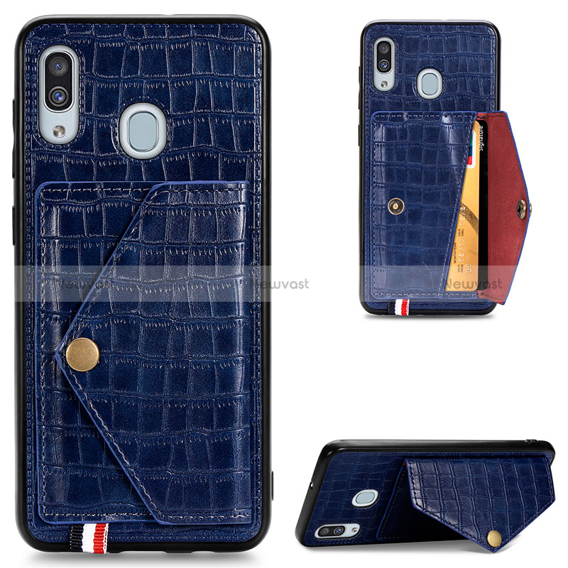 Soft Luxury Leather Snap On Case Cover S01D for Samsung Galaxy A30 Blue