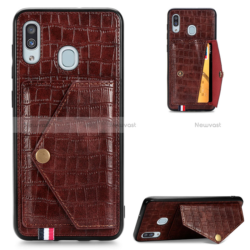 Soft Luxury Leather Snap On Case Cover S01D for Samsung Galaxy A30 Brown