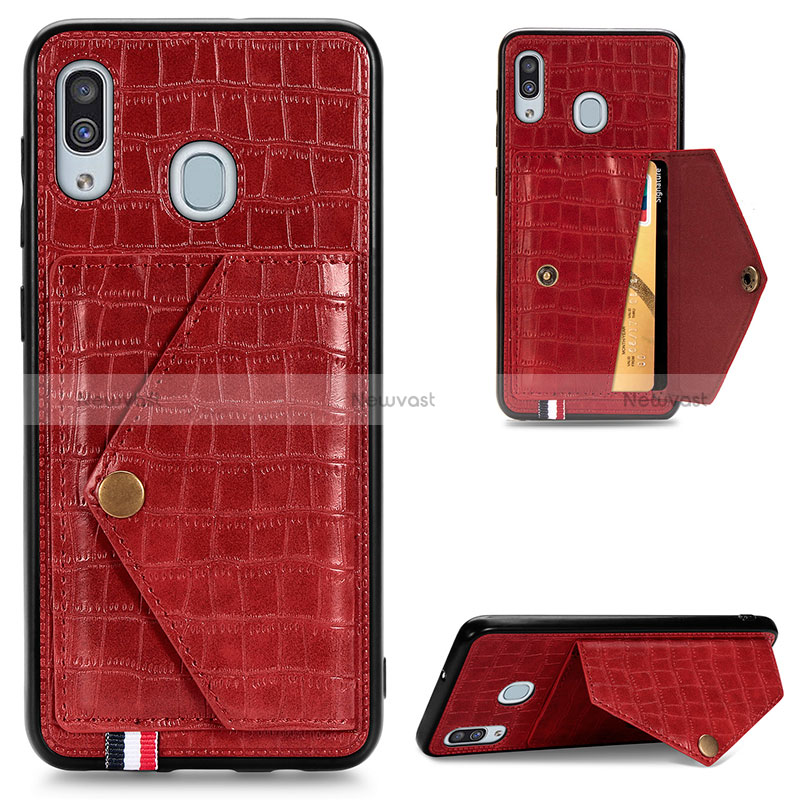 Soft Luxury Leather Snap On Case Cover S01D for Samsung Galaxy A30 Red