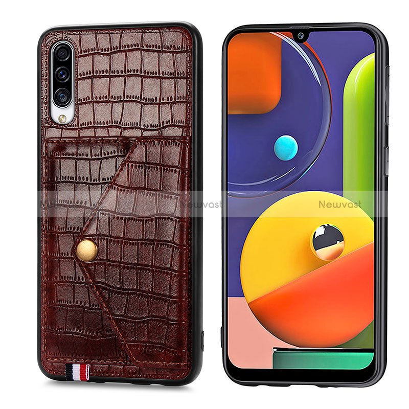 Soft Luxury Leather Snap On Case Cover S01D for Samsung Galaxy A30S Brown