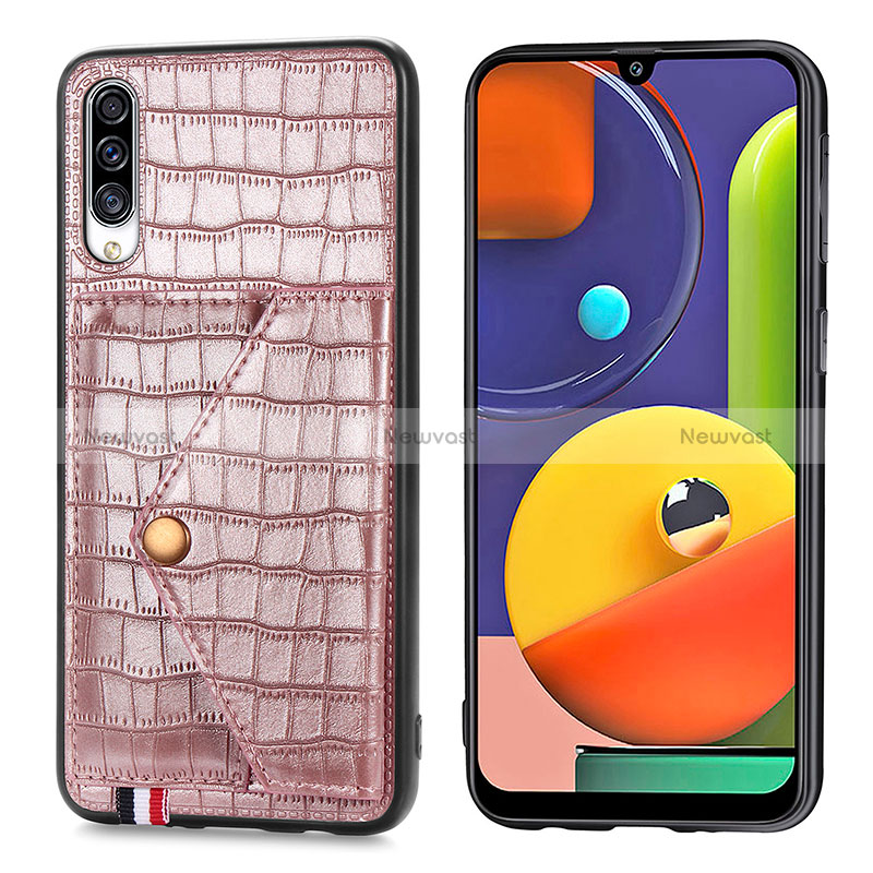 Soft Luxury Leather Snap On Case Cover S01D for Samsung Galaxy A50 Rose Gold