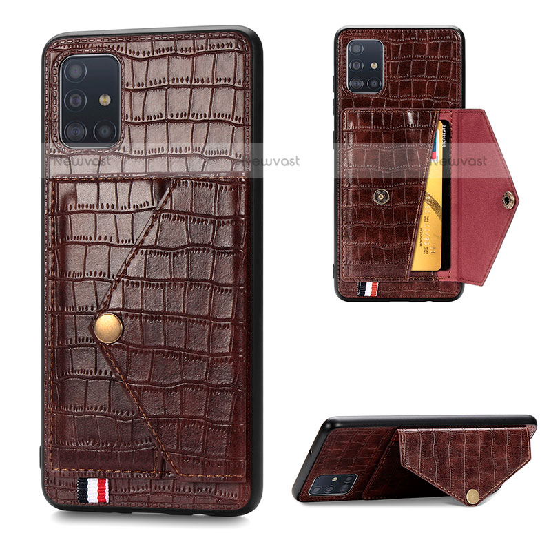 Soft Luxury Leather Snap On Case Cover S01D for Samsung Galaxy A51 4G Brown