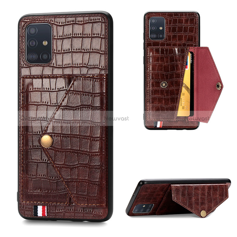 Soft Luxury Leather Snap On Case Cover S01D for Samsung Galaxy A51 5G Brown