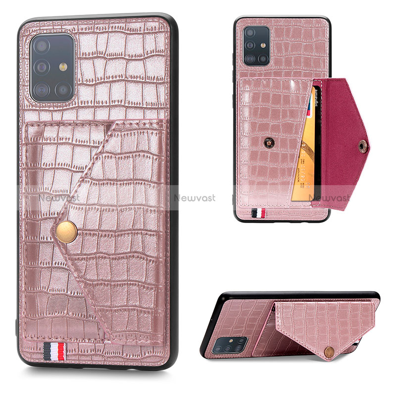 Soft Luxury Leather Snap On Case Cover S01D for Samsung Galaxy A51 5G Rose Gold