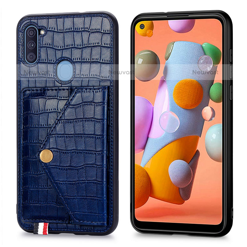 Soft Luxury Leather Snap On Case Cover S01D for Samsung Galaxy M11 Blue