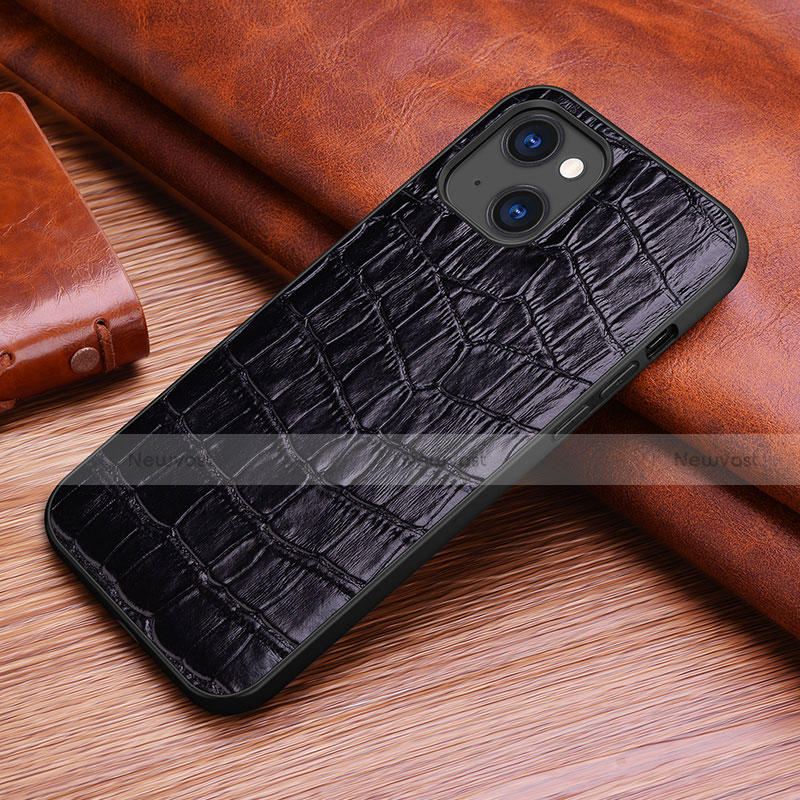 Soft Luxury Leather Snap On Case Cover S02 for Apple iPhone 13 Black