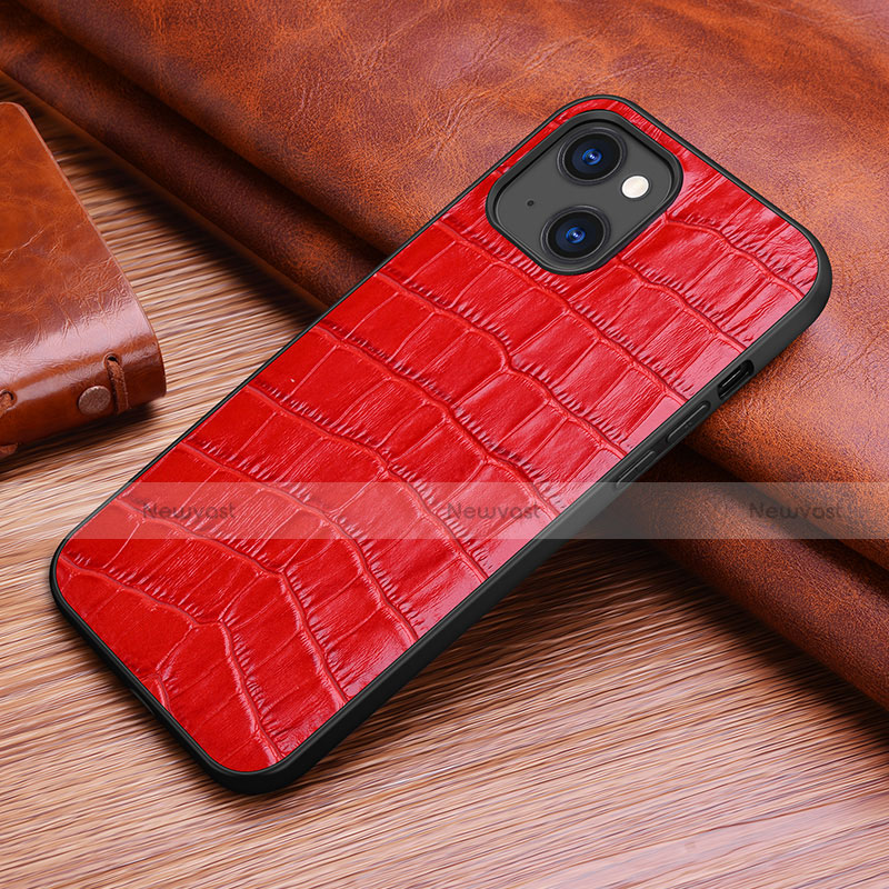 Soft Luxury Leather Snap On Case Cover S02 for Apple iPhone 13 Red