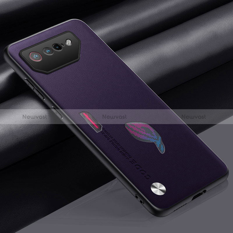 Soft Luxury Leather Snap On Case Cover S02 for Asus ROG Phone 7 Ultimate Purple