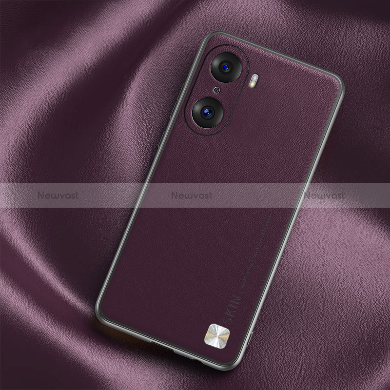 Soft Luxury Leather Snap On Case Cover S02 for Huawei Honor 60 5G Purple