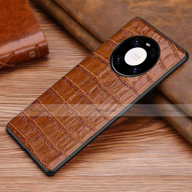 Soft Luxury Leather Snap On Case Cover S02 for Huawei Mate 40 Pro Brown