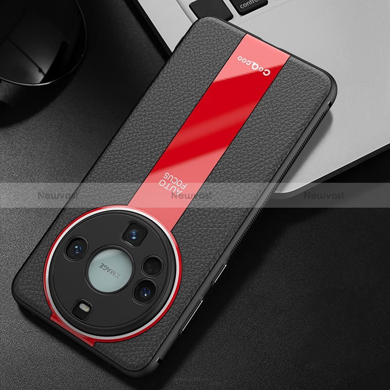 Soft Luxury Leather Snap On Case Cover S02 for Huawei Mate 60 Pro+ Plus Red and Black