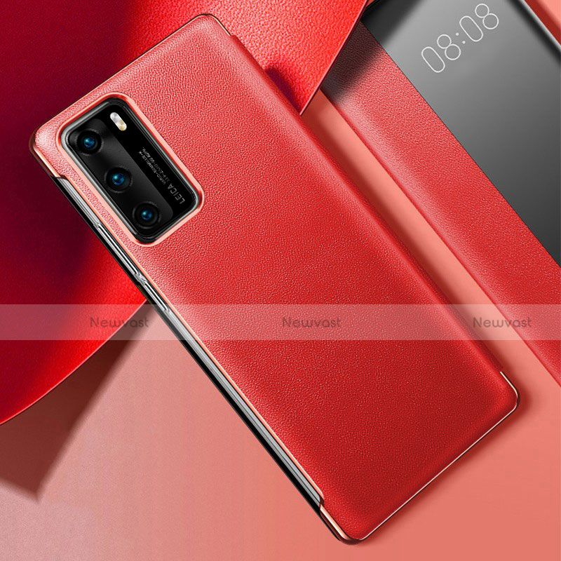 Soft Luxury Leather Snap On Case Cover S02 for Huawei P40 Red