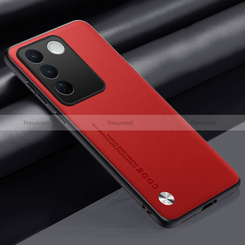 Soft Luxury Leather Snap On Case Cover S02 for Vivo V27e 5G Red