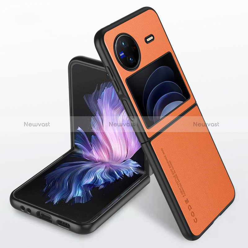 Soft Luxury Leather Snap On Case Cover S02 for Vivo X Flip 5G Orange