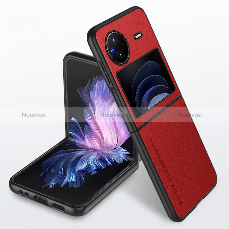 Soft Luxury Leather Snap On Case Cover S02 for Vivo X Flip 5G Red