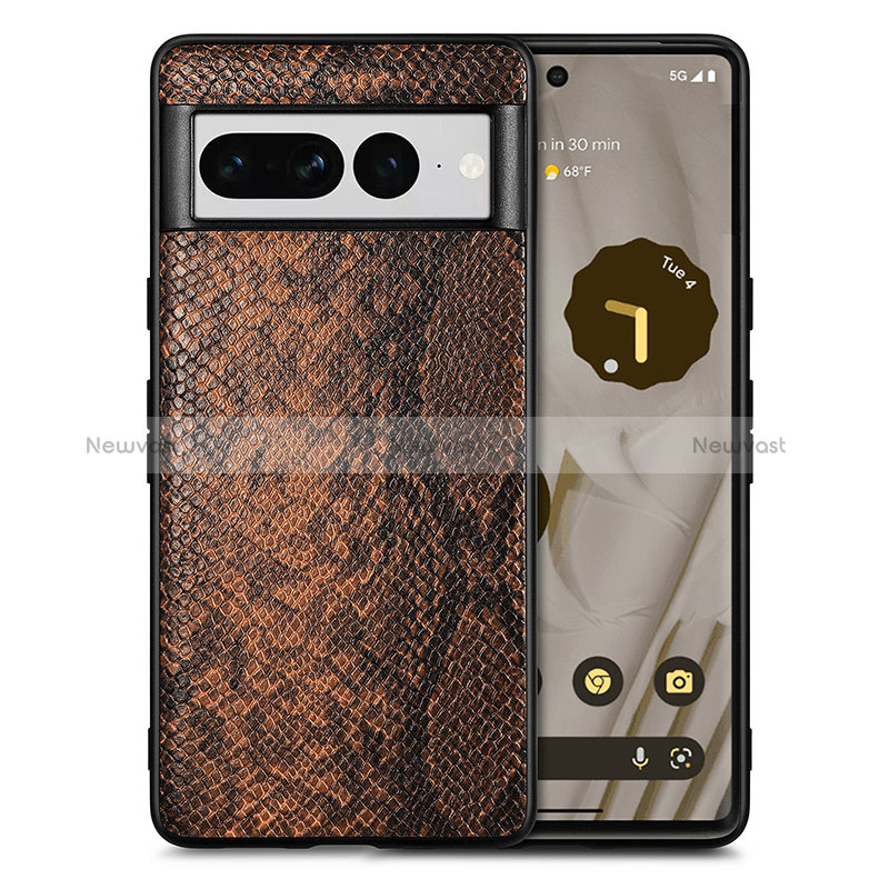 Soft Luxury Leather Snap On Case Cover S02D for Google Pixel 7 Pro 5G Brown