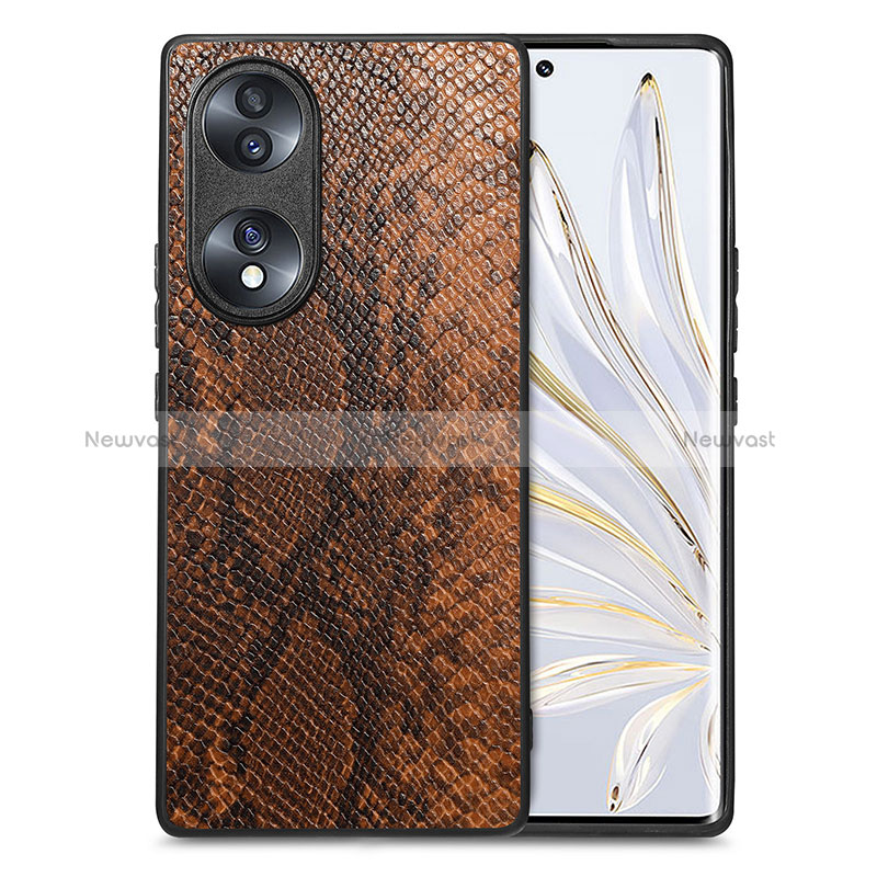 Soft Luxury Leather Snap On Case Cover S02D for Huawei Honor 70 5G Brown