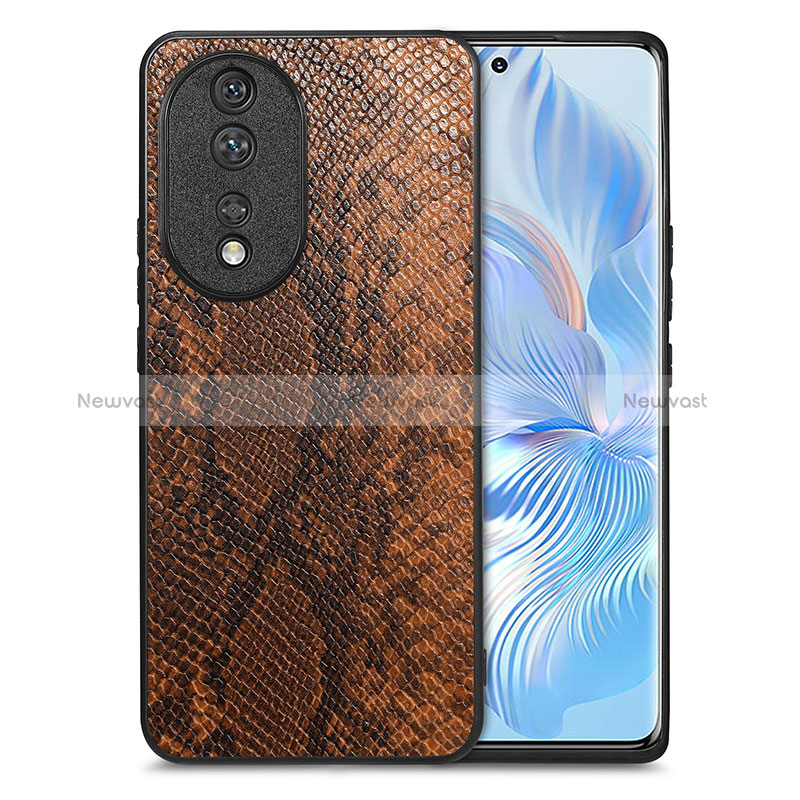 Soft Luxury Leather Snap On Case Cover S02D for Huawei Honor 80 5G Brown