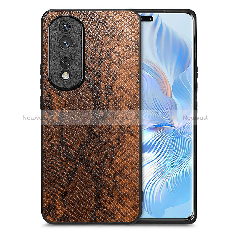 Soft Luxury Leather Snap On Case Cover S02D for Huawei Honor 80 Pro Flat 5G Brown