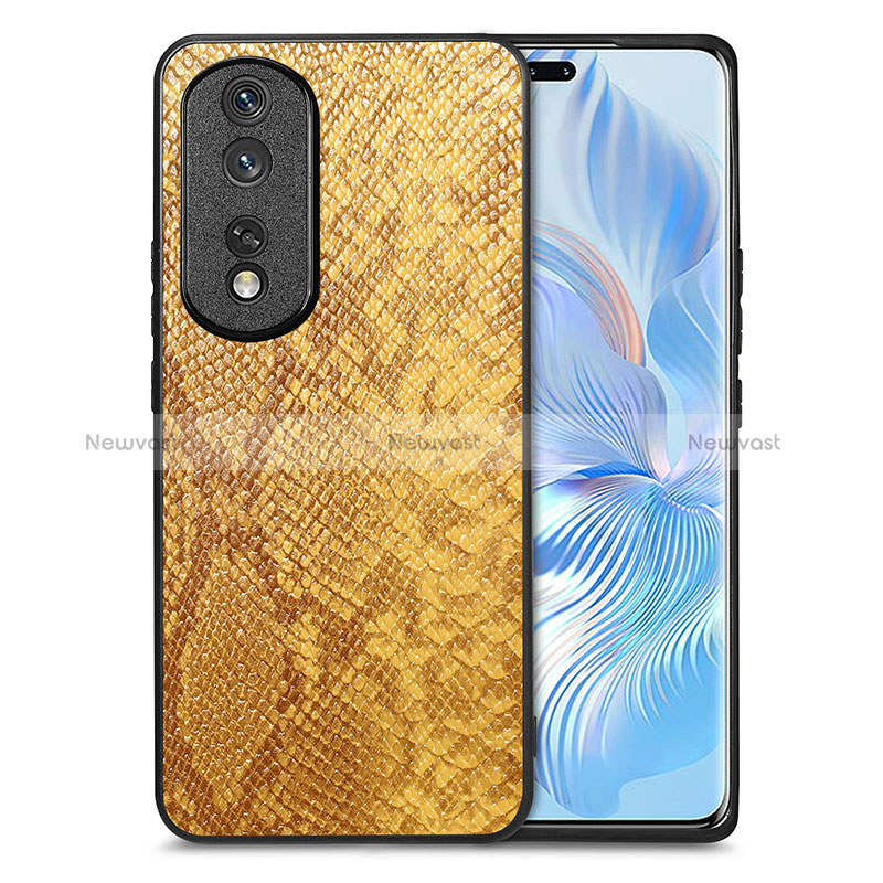 Soft Luxury Leather Snap On Case Cover S02D for Huawei Honor 80 Pro Flat 5G Yellow