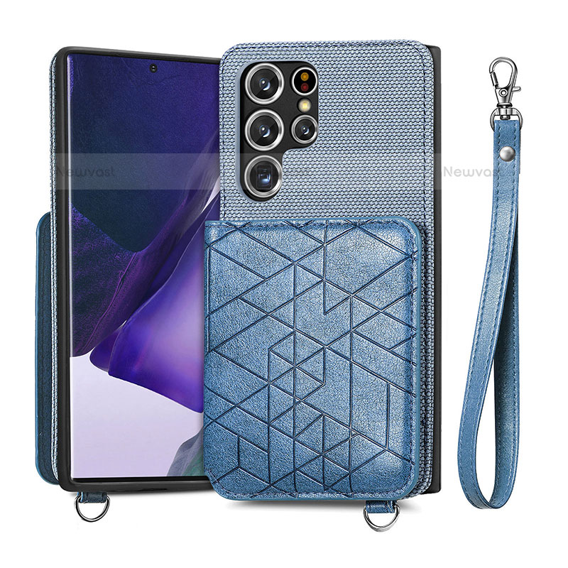 Soft Luxury Leather Snap On Case Cover S02D for Samsung Galaxy S21 Ultra 5G Blue